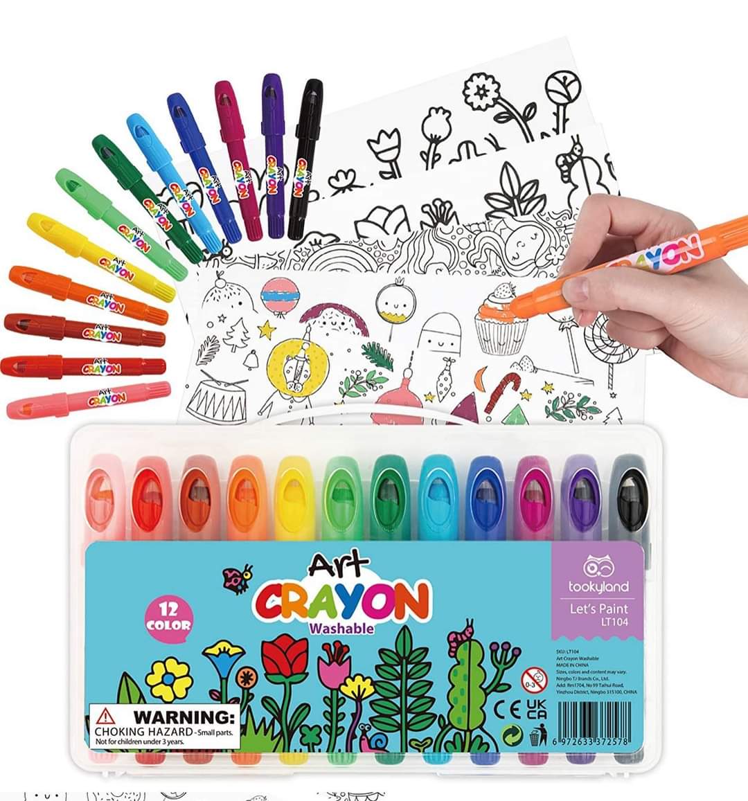 Toddler Crayons, 6 Colors Non Toxic Silky Washable Crayons, Easy to Hold  Twistable Large Crayons for Kids, Safe for Babies and Children 